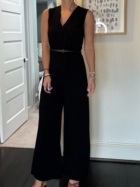 Max Mara Black Wide Leg Jumpsuit IT 44 US 8 Minimalist Draped Sleeveless